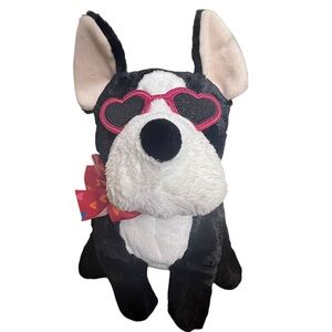 Hug Me Valentine Dog Plush Boston terrier Frenchie with Heart Sunglasses NWT